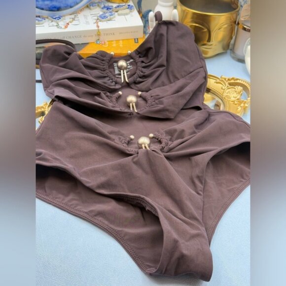 🆕 CHRISTOPHER ESBER 🧿 NWOT Brown Pierced Orbit Cutout 1PC Swimsuit, SZ US 6 - Picture 12 of 15